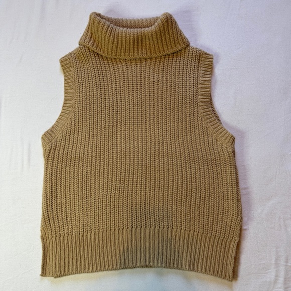 Zara Knit Turtleneck Sleeveless Sweater Vest Women's Size Small Light Tan - Picture 1 of 9